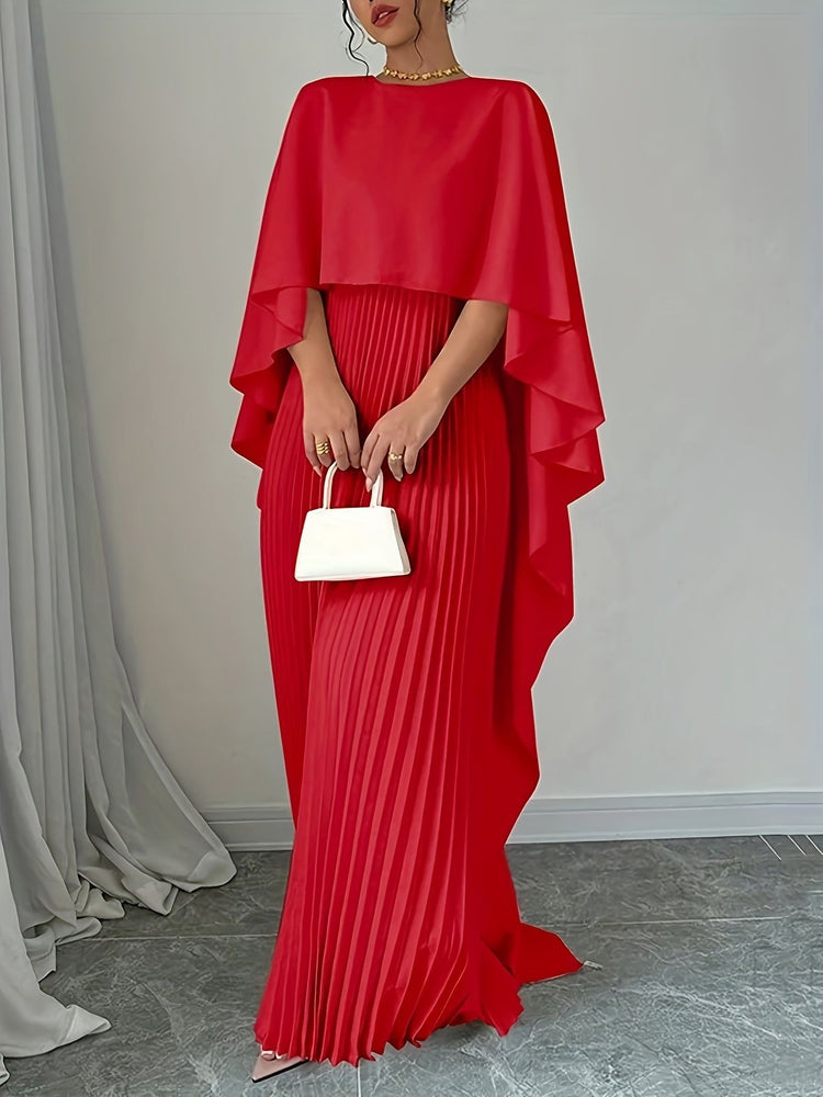 Robe Athéna — Robe Longue Plissée à Cape Batwing