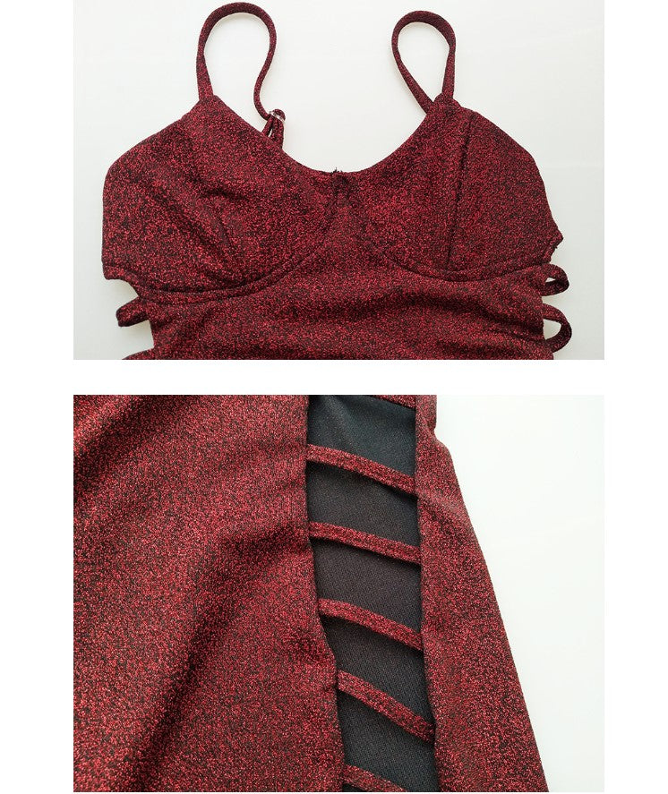 Robe Lumière — Robe Courte Bandage Soie Dorée Col V à Bretelles