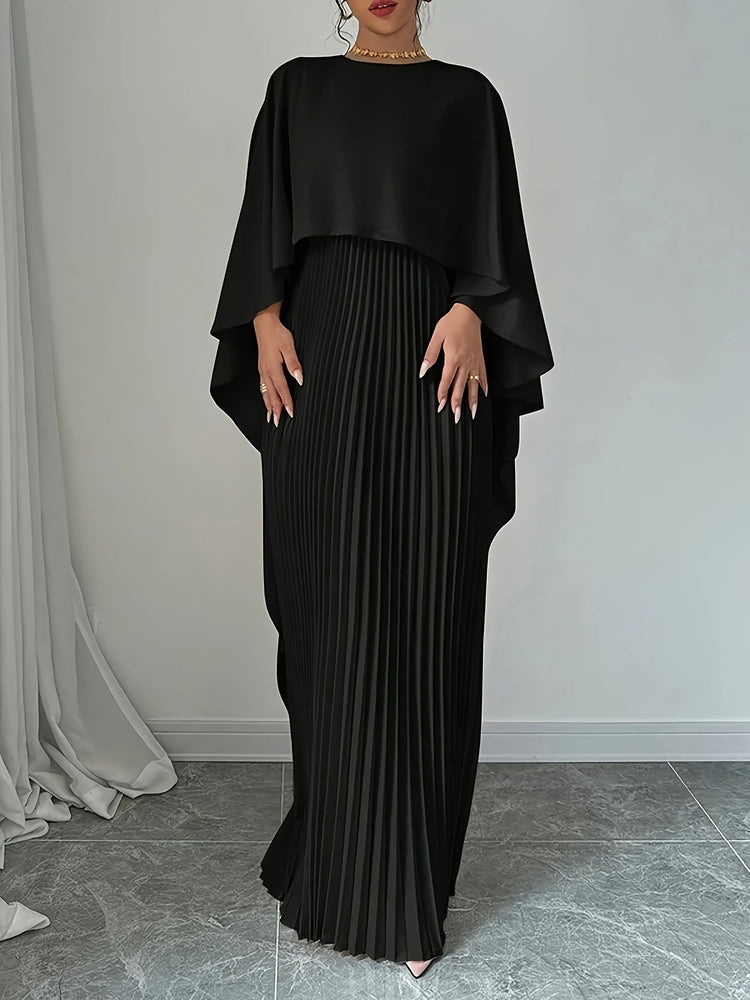 Robe Athéna — Robe Longue Plissée à Cape Batwing