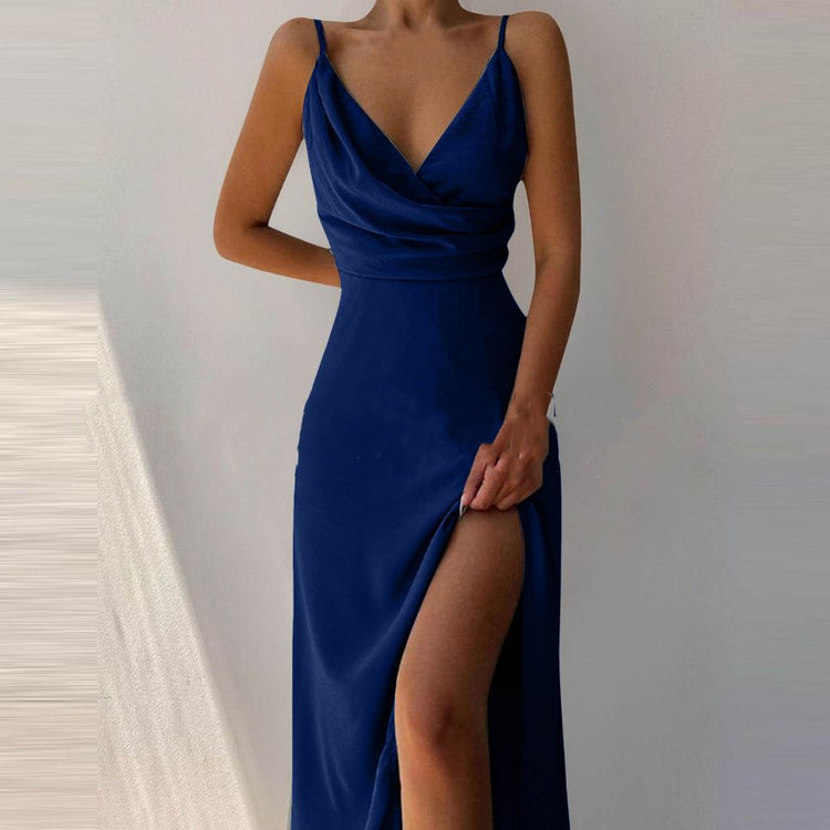 Robe Brezza — Robe Midi à Bretelles Col V & Fente Irrégulière