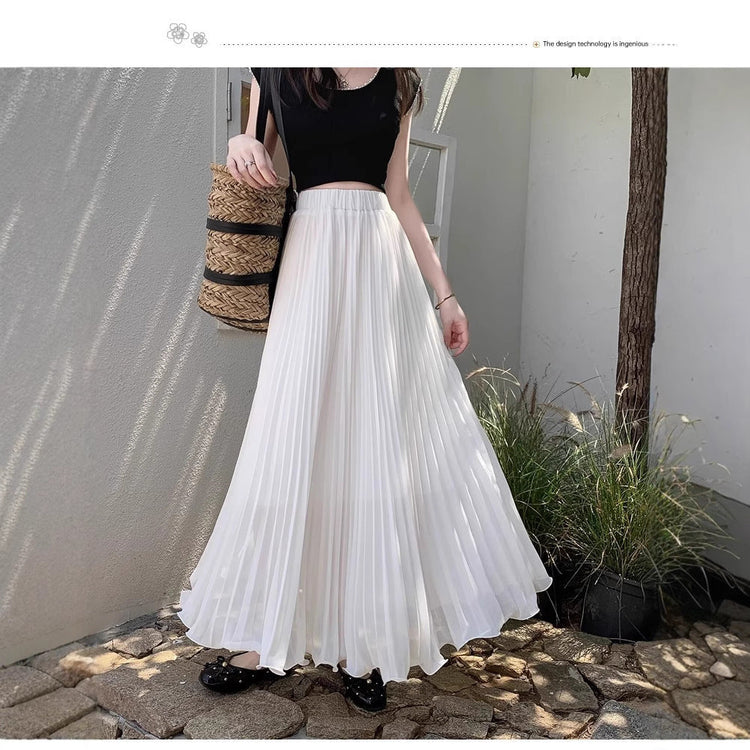 Jupe Longue Plissée en Mousseline - Taille Haute
