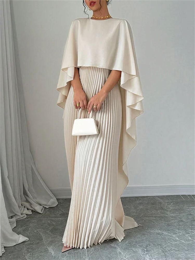 Robe Athéna — Robe Longue Plissée à Cape Batwing