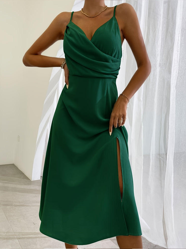 Robe Brezza — Robe Midi à Bretelles Col V & Fente Irrégulière