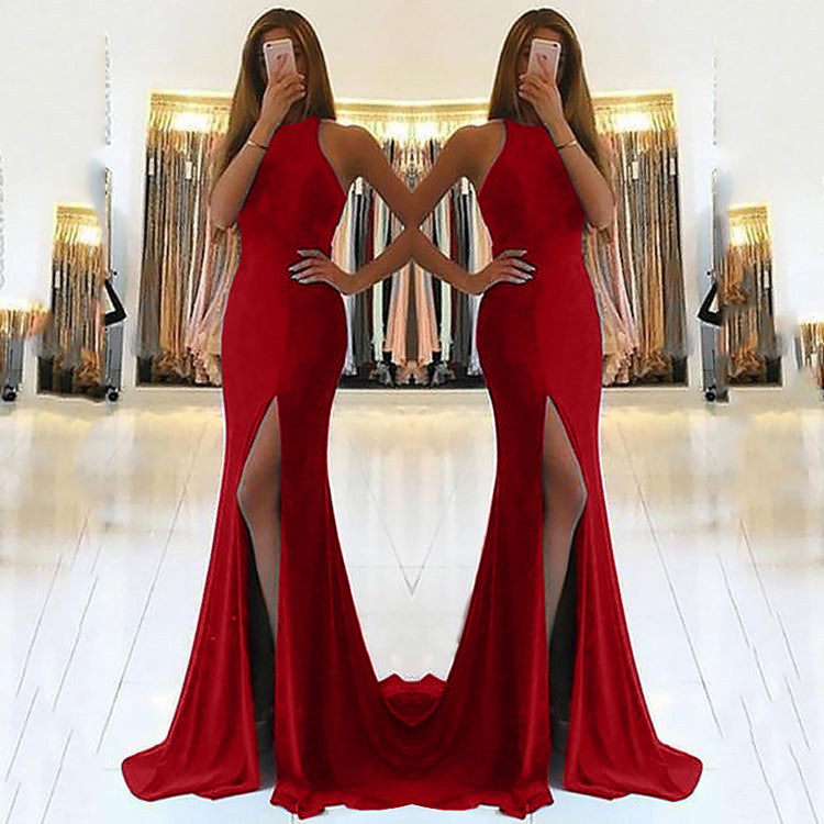 Robe Nuit — Robe Longue de Soirée à Encolure Halter & Découpes