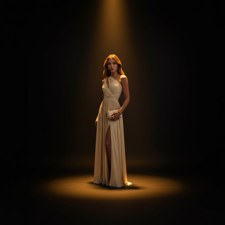 Robe longue élégante asymétrique à fente haute pour femme