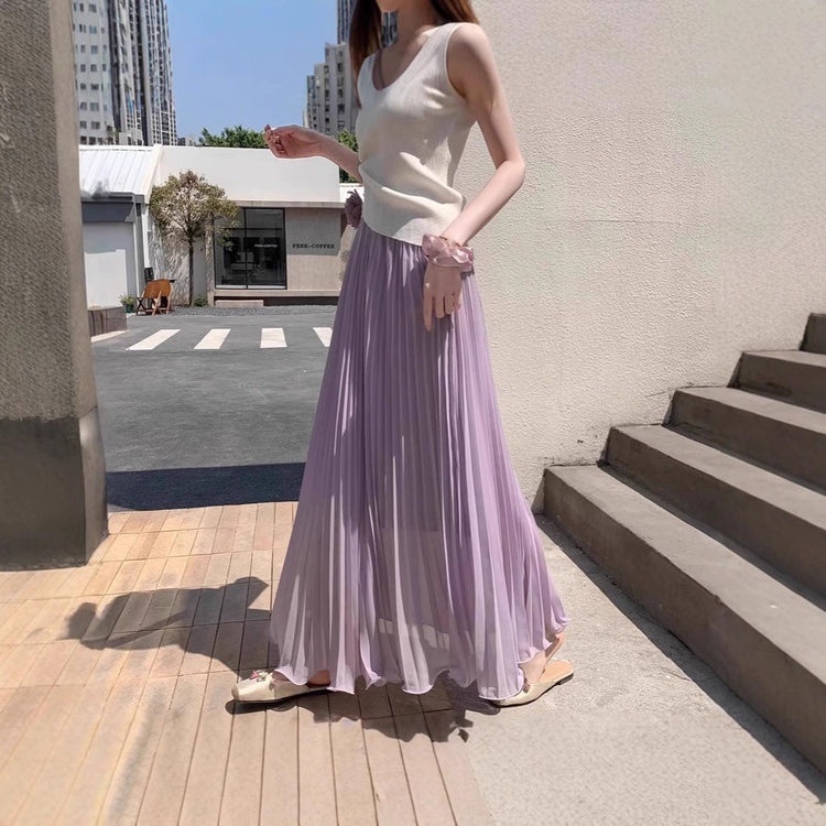 Jupe Longue Plissée en Mousseline - Taille Haute