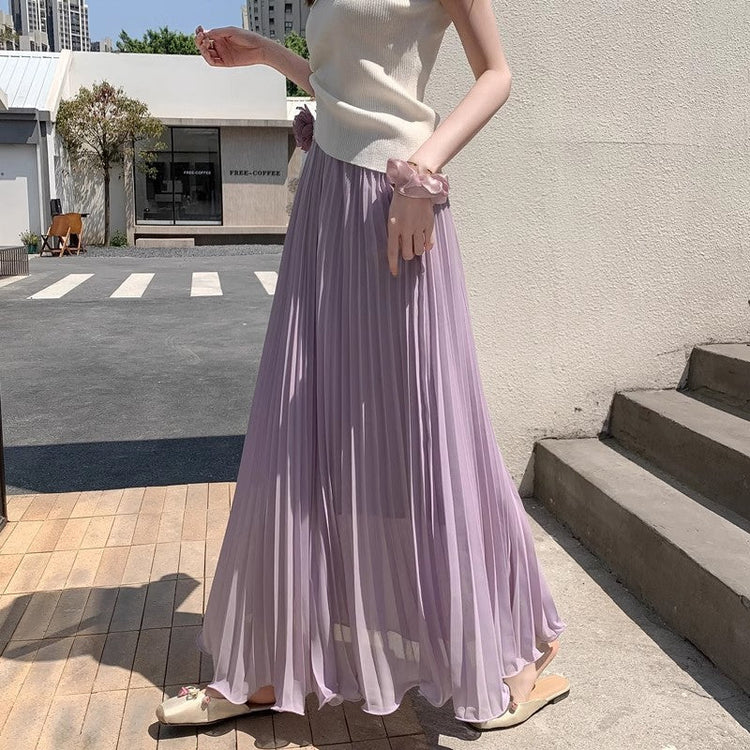 Jupe Longue Plissée en Mousseline - Taille Haute