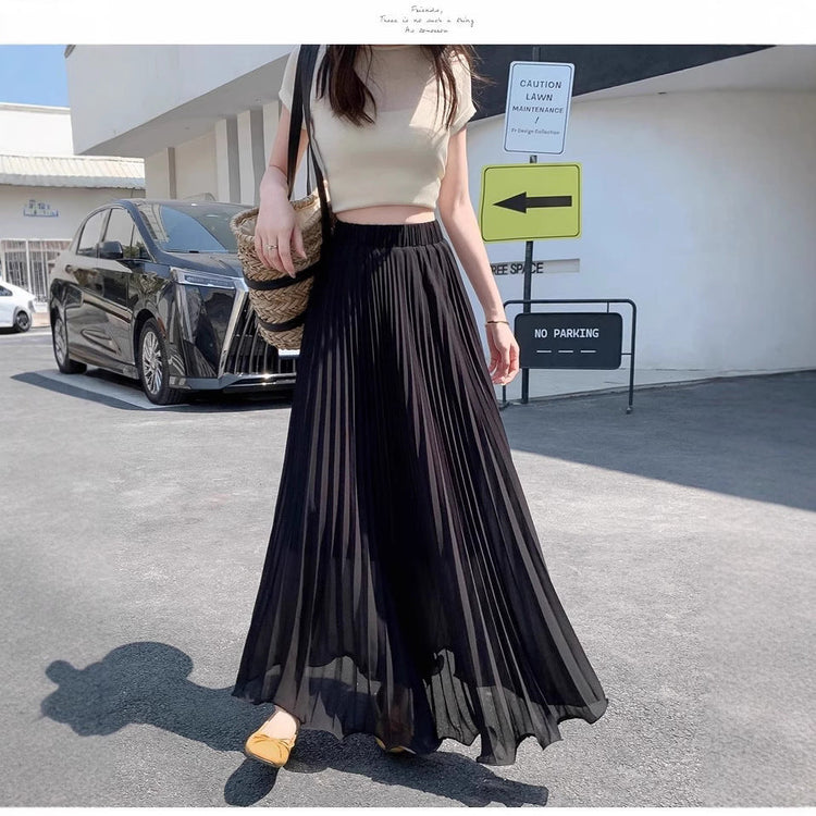 Jupe Longue Plissée en Mousseline - Taille Haute