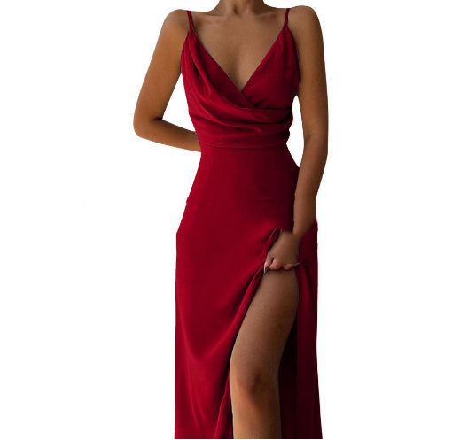 Robe Brezza — Robe Midi à Bretelles Col V & Fente Irrégulière