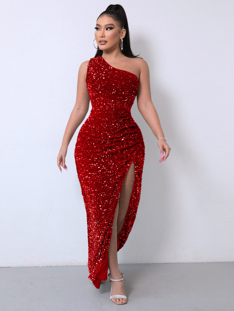 Robe Constellation — Robe Monobrettelle Sequins à Fente