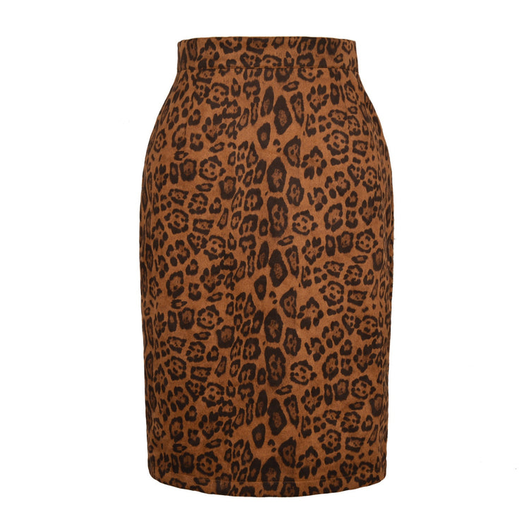 Jupe Savane — Jupe Courte Léopard en Suède Doux Taille Haute
